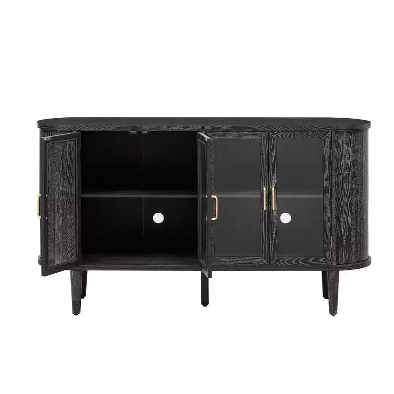 Bahut de rangement de ferme, buffet en bois, armoire d'appoint avec portes en verre et étagères réglables, noir/naturel