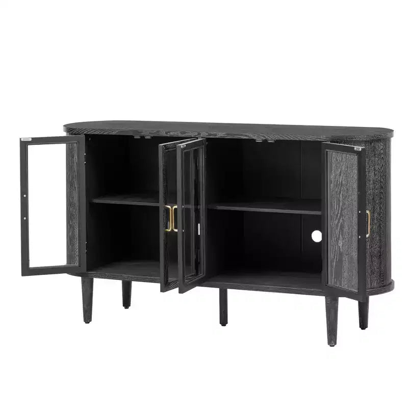 Bahut de rangement de ferme, buffet en bois, armoire d'appoint avec portes en verre et étagères réglables, noir/naturel