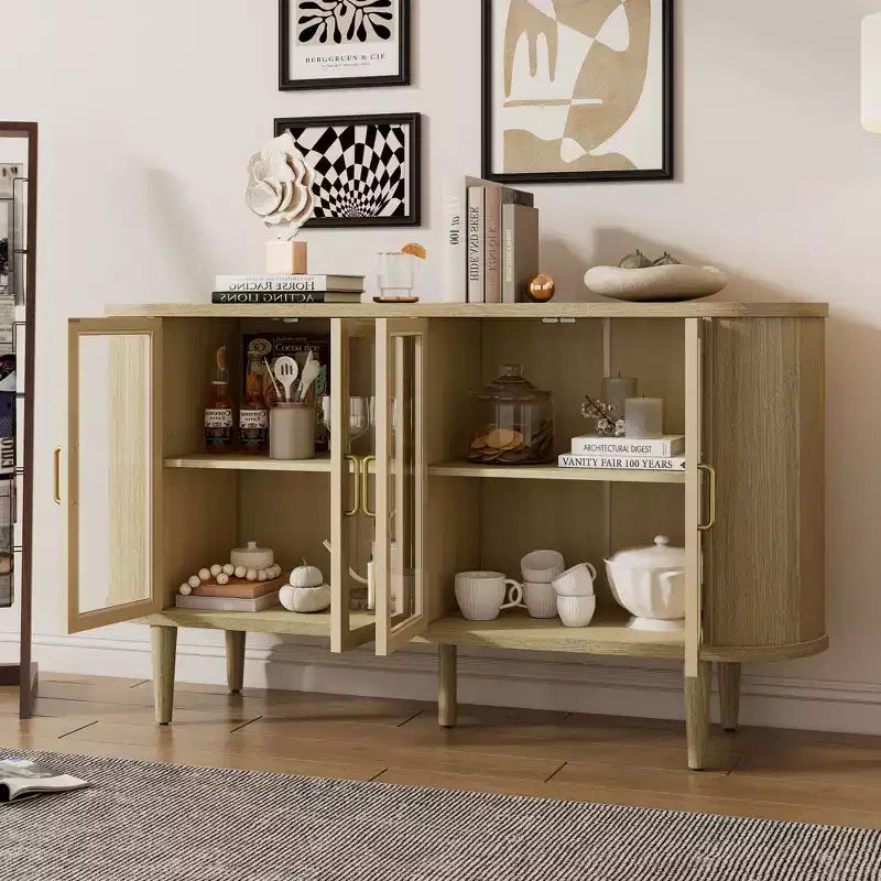 Bahut de rangement de ferme, buffet en bois, armoire d'appoint avec portes en verre et étagères réglables, noir/naturel