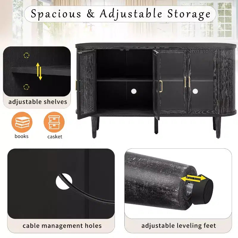 Bahut de rangement de ferme, buffet en bois, armoire d'appoint avec portes en verre et étagères réglables, noir/naturel