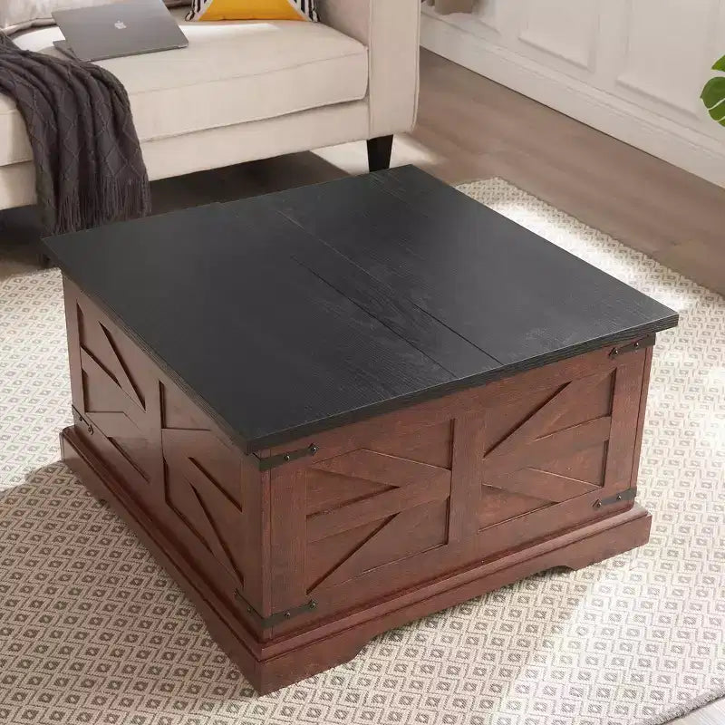 GDFStudio Alice 31.50 Square Storage Wood Coffee Table with Hinged Lift Top