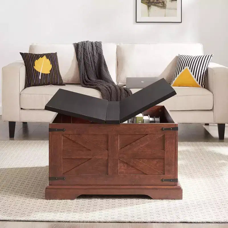 Table basse carrée de rangement en bois de 31,50 avec plateau relevable à charnière