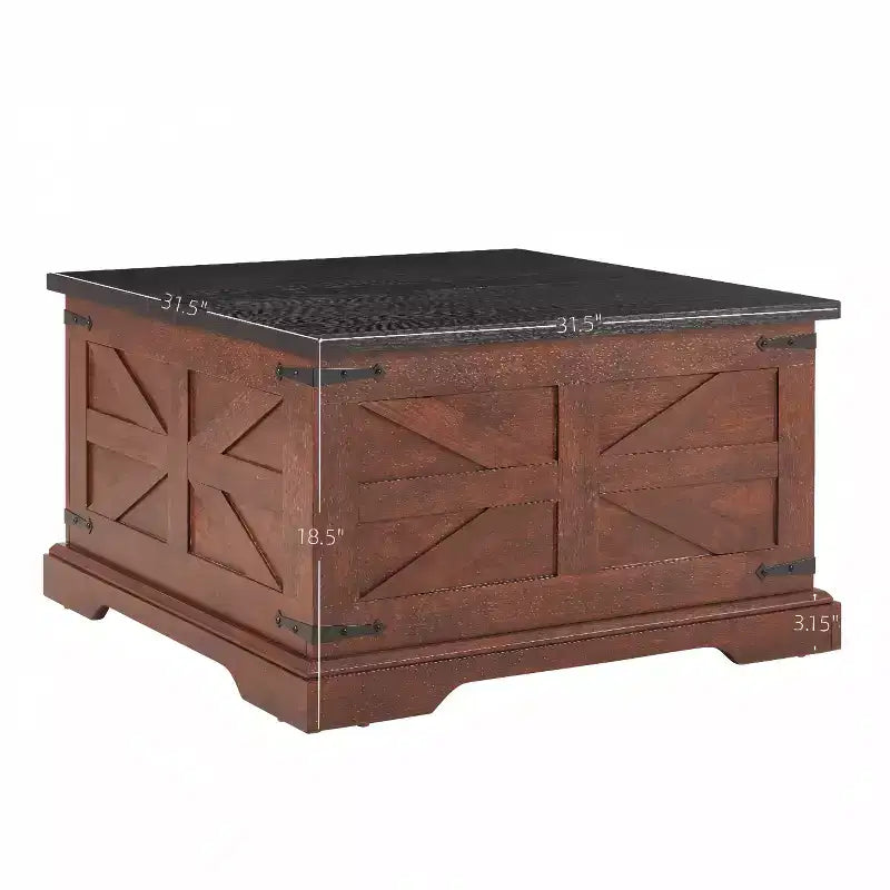 Table basse carrée de rangement en bois de 31,50 avec plateau relevable à charnière