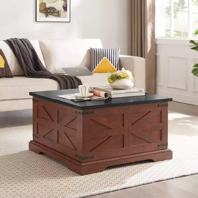Table basse carrée de rangement en bois de 31,50 avec plateau relevable à charnière