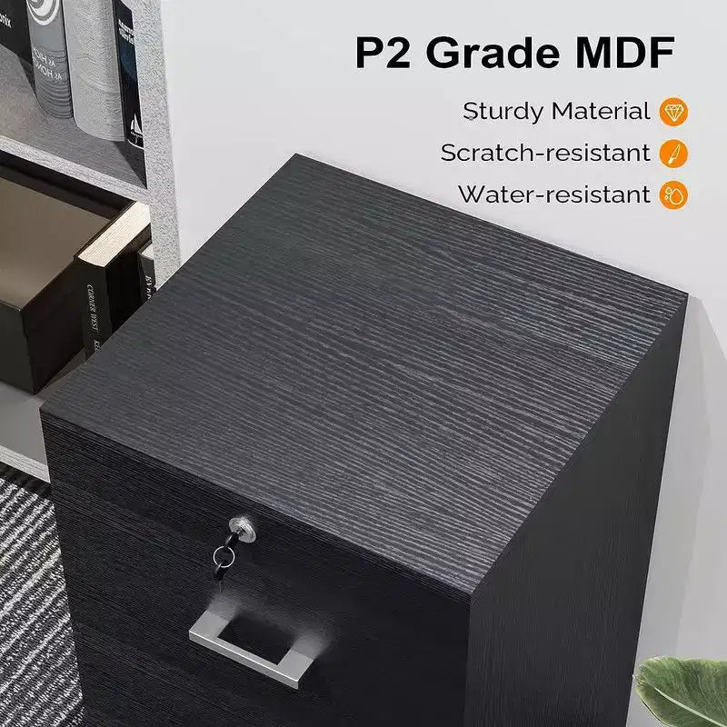 Classeur vertical en MDF noir à 2 tiroirs de 40 cm de large