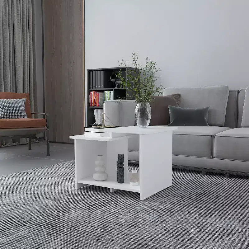 Table basse rectangulaire moderne de 42,2 cm de hauteur avec étagère inférieure ouverte pour rangement de bureau/salon, gain de place.