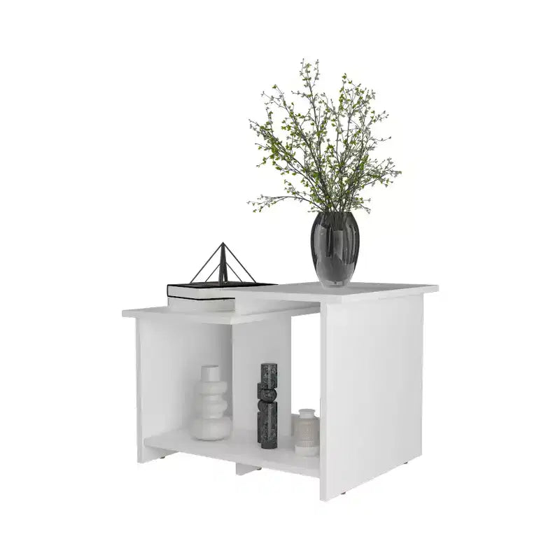 Table basse rectangulaire moderne de 42,2 cm de hauteur avec étagère inférieure ouverte pour rangement de bureau/salon, gain de place.