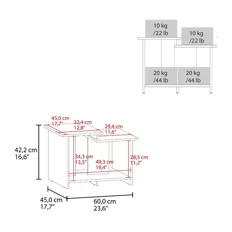 Table basse rectangulaire moderne de 42,2 cm de hauteur avec étagère inférieure ouverte pour rangement de bureau/salon, gain de place.