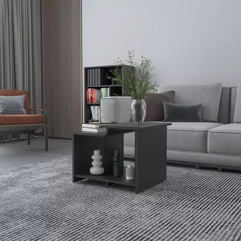 Table basse rectangulaire moderne de 42,2 cm de hauteur avec étagère inférieure ouverte pour rangement de bureau/salon, gain de place.