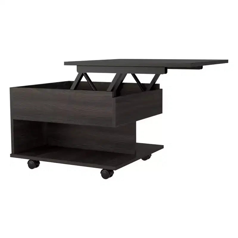 Table basse rectangulaire moderne à plateau relevable avec roulettes et 1 étagère ouverte pour salon/bureau, peu encombrante, 15,3 H
