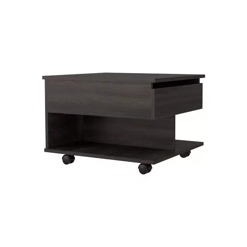 Table basse rectangulaire moderne à plateau relevable avec roulettes et 1 étagère ouverte pour salon/bureau, peu encombrante, 15,3 H