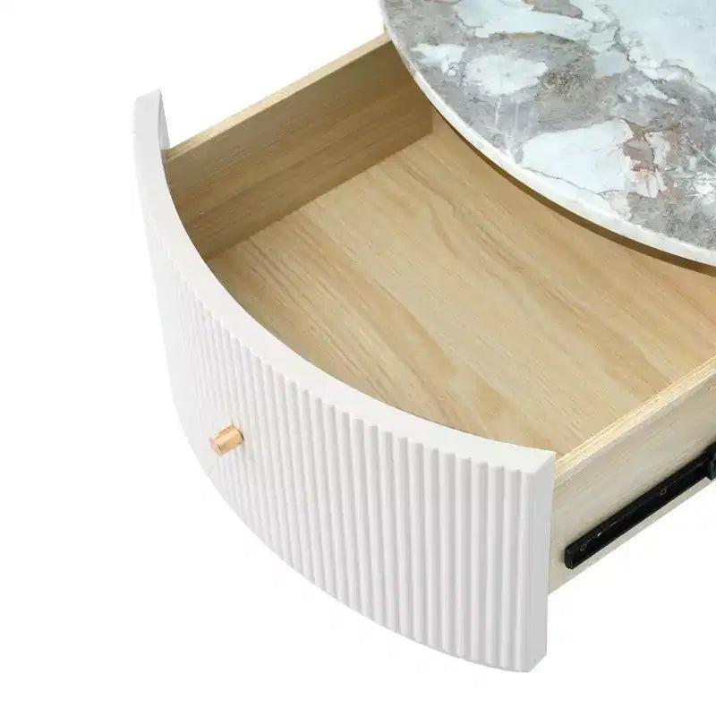 Table basse ronde moderne de 31,5 po, table d'appoint avec 2 grands tiroirs de rangement pour salon/bureau, peu encombrante