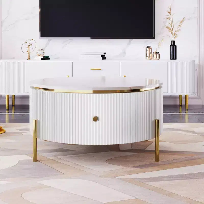 Table basse ronde moderne de 31,5 po, table d'appoint avec 2 grands tiroirs de rangement pour salon/bureau, peu encombrante