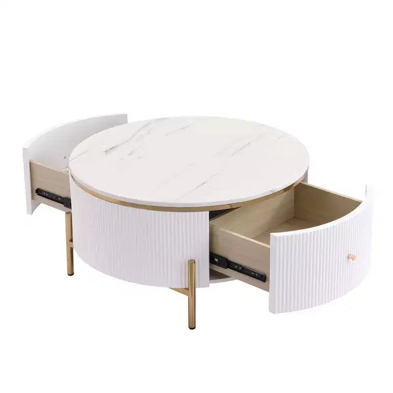 Table basse ronde moderne de 31,5 po, table d'appoint avec 2 grands tiroirs de rangement pour salon/bureau, peu encombrante