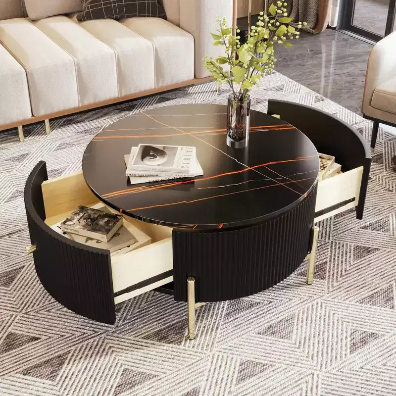 Table basse ronde moderne de 31,5 po, table d'appoint avec 2 grands tiroirs de rangement pour salon/bureau, peu encombrante