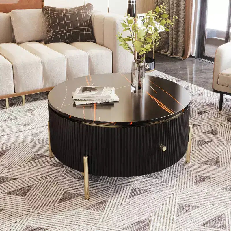 Table basse ronde moderne de 31,5 po, table d'appoint avec 2 grands tiroirs de rangement pour salon/bureau, peu encombrante