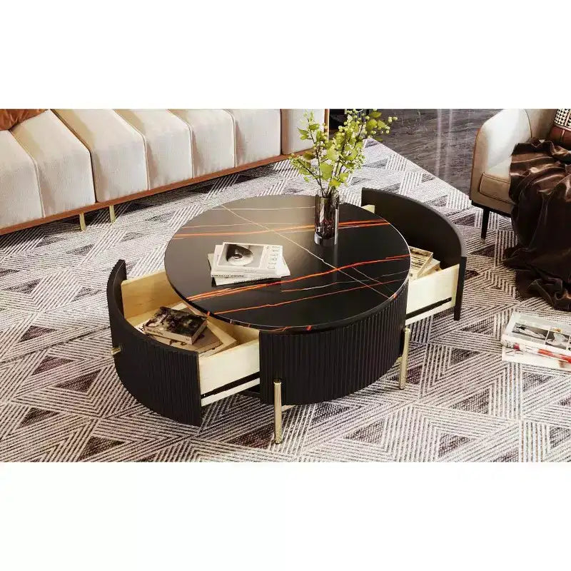 Table basse ronde moderne de 31,5 po, table d'appoint avec 2 grands tiroirs de rangement pour salon/bureau, peu encombrante
