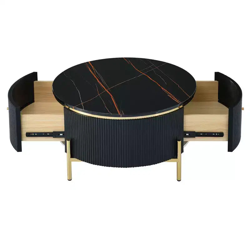 Table basse ronde moderne de 31,5 po, table d'appoint avec 2 grands tiroirs de rangement pour salon/bureau, peu encombrante