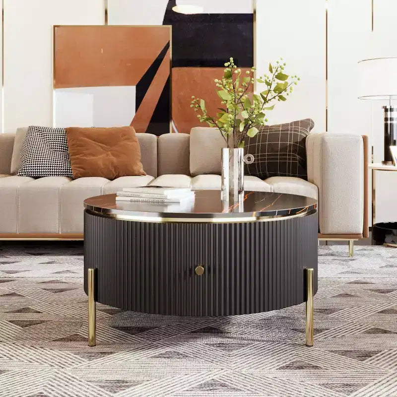 Table basse ronde moderne de 31,5 po, table d'appoint avec 2 grands tiroirs de rangement pour salon/bureau, peu encombrante