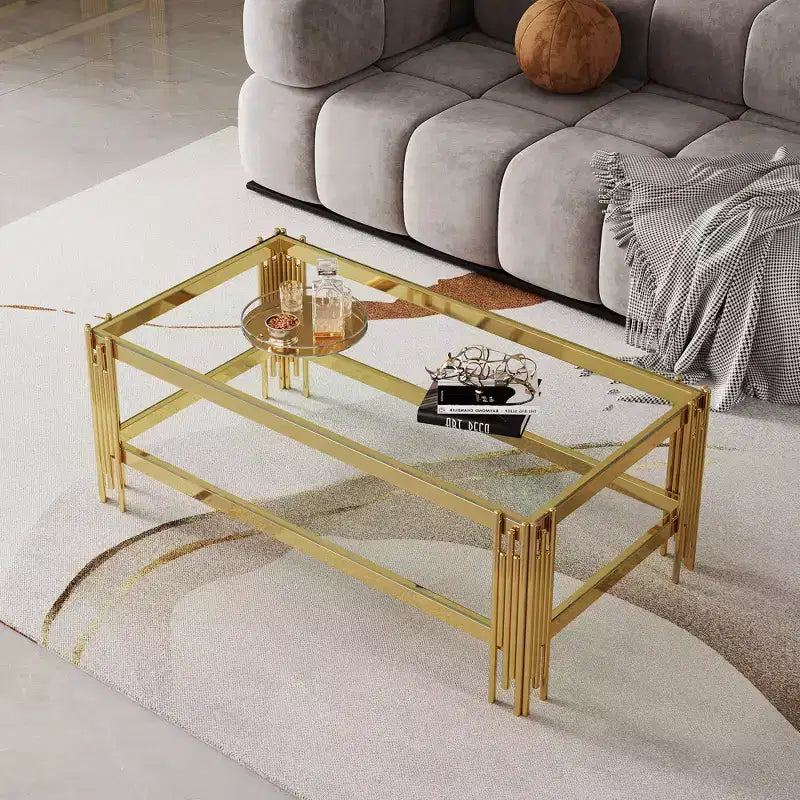 Okak Rectangle/Square Coffee Table with Tempered Glass Top and Steel Frame for Living Room/Office, Space-Saving
