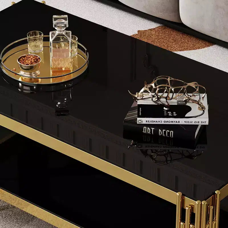 Table basse rectangulaire/carrée avec plateau en verre trempé et structure en acier pour salon/bureau, gain de place