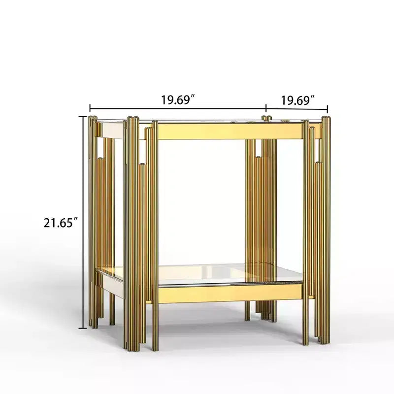 Table basse rectangulaire/carrée avec plateau en verre trempé et structure en acier pour salon/bureau, gain de place