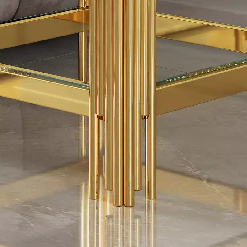 Table basse rectangulaire/carrée avec plateau en verre trempé et structure en acier pour salon/bureau, gain de place
