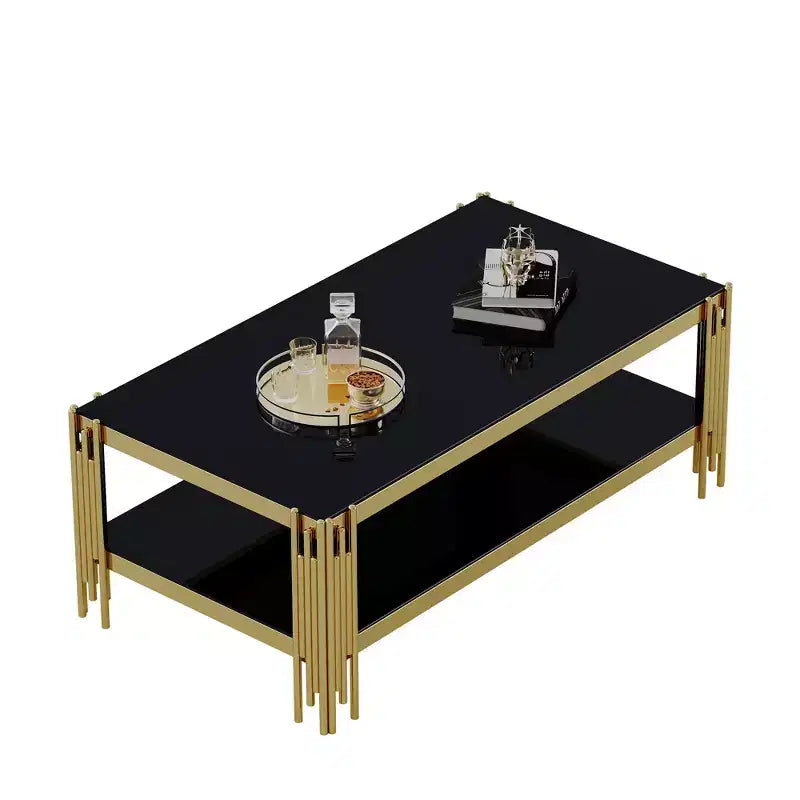 Table basse rectangulaire/carrée avec plateau en verre trempé et structure en acier pour salon/bureau, gain de place