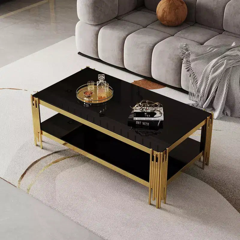 Table basse rectangulaire/carrée avec plateau en verre trempé et structure en acier pour salon/bureau, gain de place