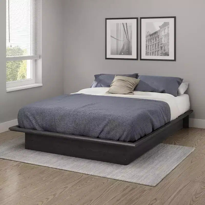 Cadre de lit en panneau de particules gris pleine grandeur de 24,76 cm de hauteur avec sommier tapissier (sans tête de lit)