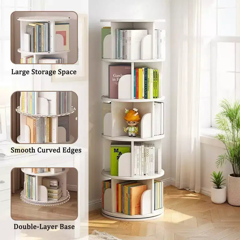Étagère rotative à 5 niveaux | Affichage 360° | Peu encombrante | Blanc chaud | Chambre/Salon/Bureau