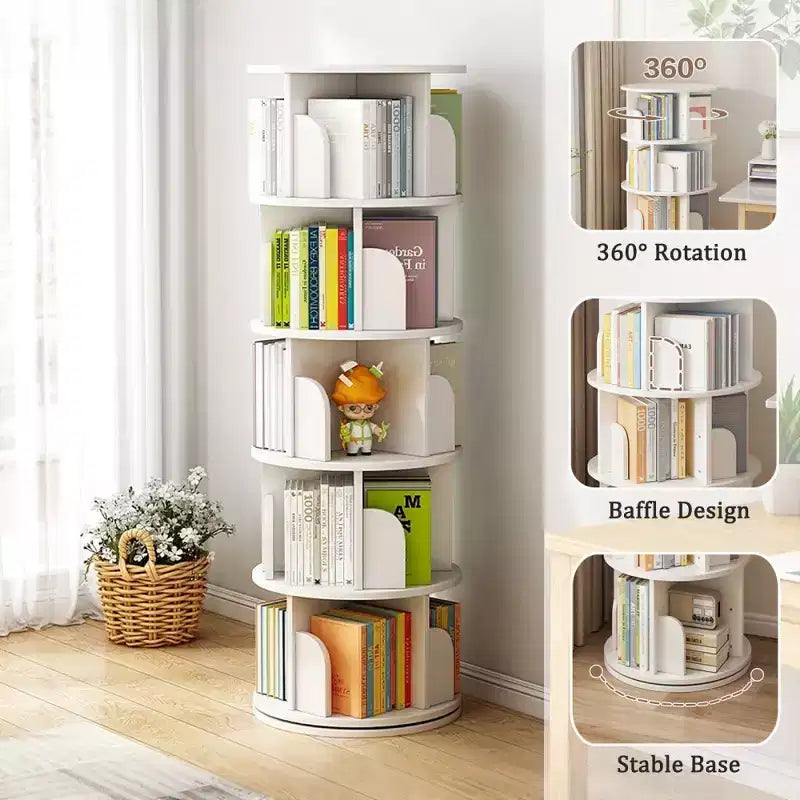 Étagère rotative à 5 niveaux | Affichage 360° | Peu encombrante | Blanc chaud | Chambre/Salon/Bureau