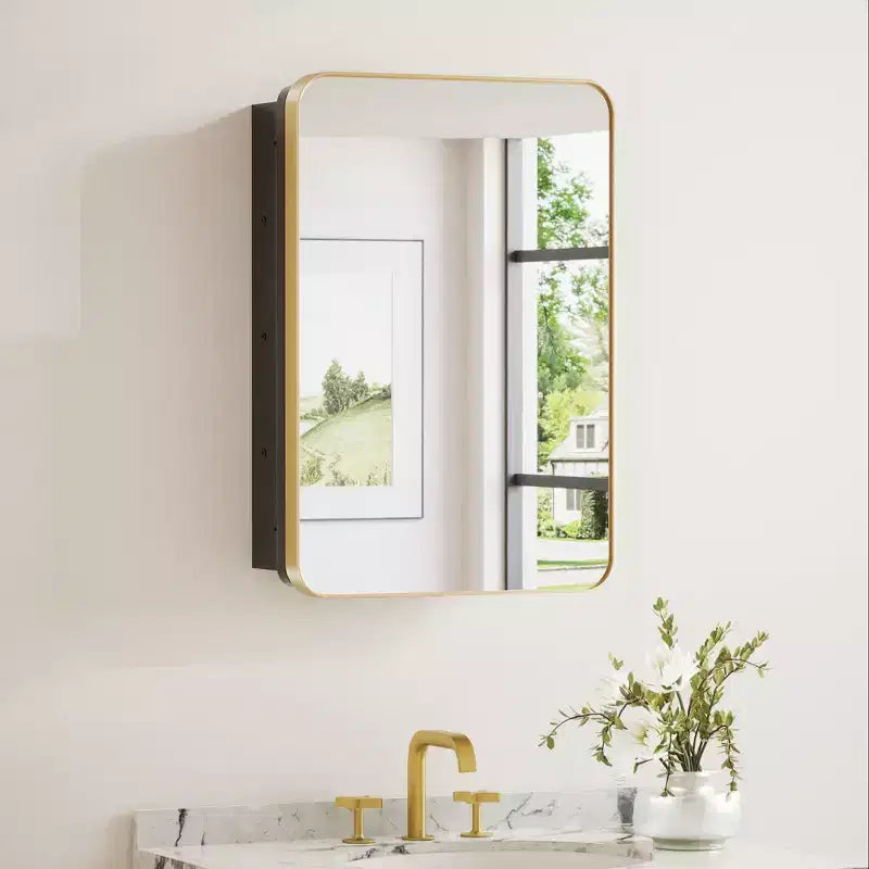 Armoire à pharmacie encastrée ou en saillie rectangulaire à cadre métallique avec miroir