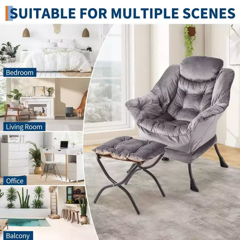 Fauteuil avec Ottomane - Canapé de lecture moderne, Fauteuil de loisirs avec Repose-pieds, Pochette latérale, pour Salon, Chambre, Dortoir et Bureau