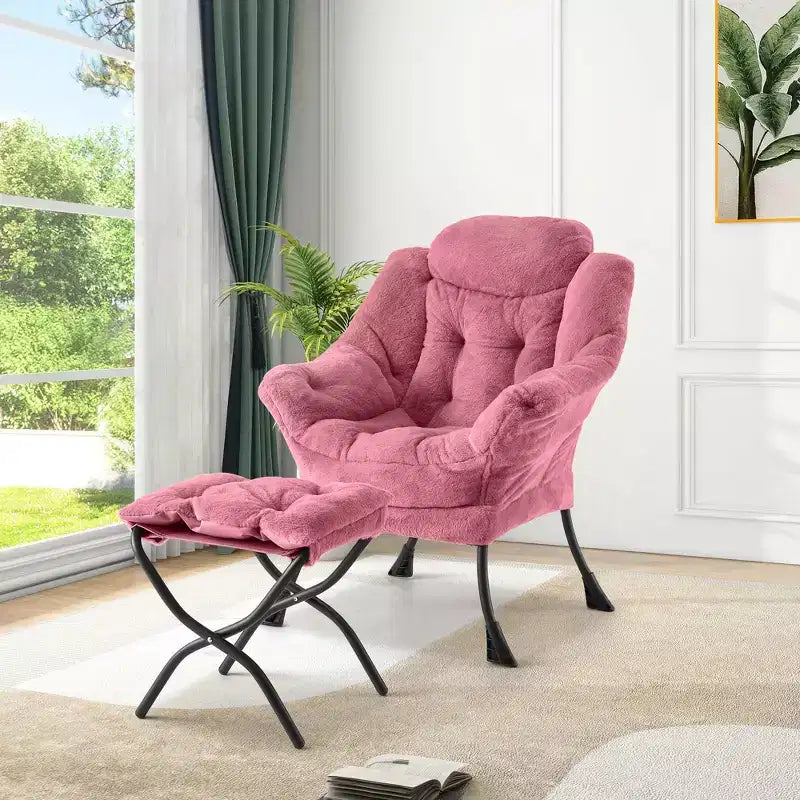 Fauteuil avec Ottomane - Canapé de lecture moderne, Fauteuil de loisirs avec Repose-pieds, Pochette latérale, pour Salon, Chambre, Dortoir et Bureau