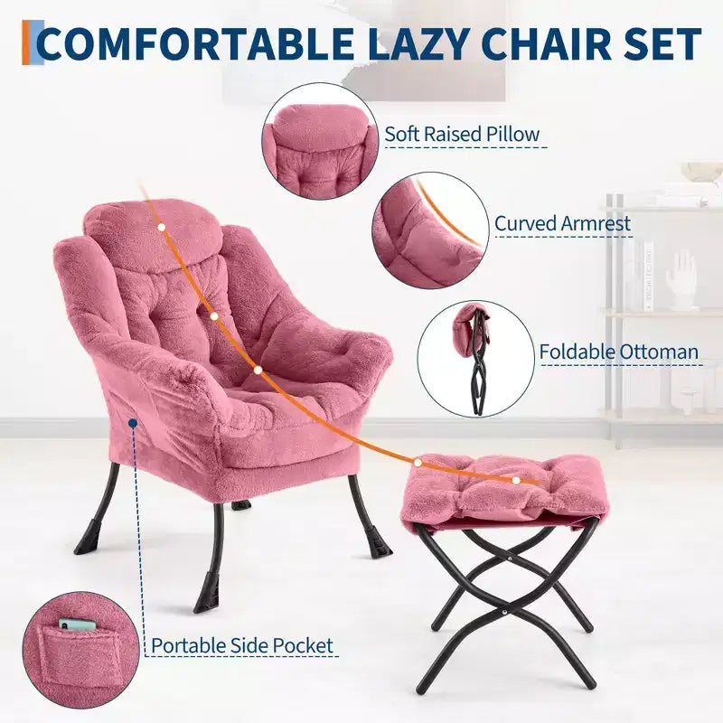 Fauteuil avec Ottomane - Canapé de lecture moderne, Fauteuil de loisirs avec Repose-pieds, Pochette latérale, pour Salon, Chambre, Dortoir et Bureau