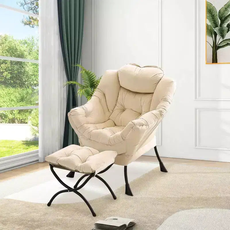 Fauteuil avec Ottomane - Canapé de lecture moderne, Fauteuil de loisirs avec Repose-pieds, Pochette latérale, pour Salon, Chambre, Dortoir et Bureau