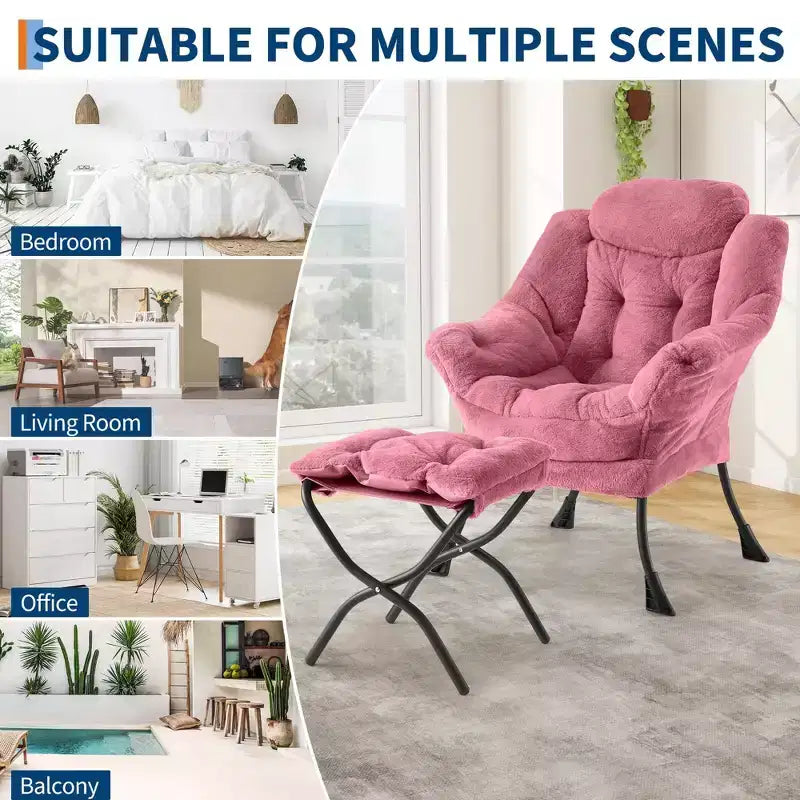 Fauteuil avec Ottomane - Canapé de lecture moderne, Fauteuil de loisirs avec Repose-pieds, Pochette latérale, pour Salon, Chambre, Dortoir et Bureau
