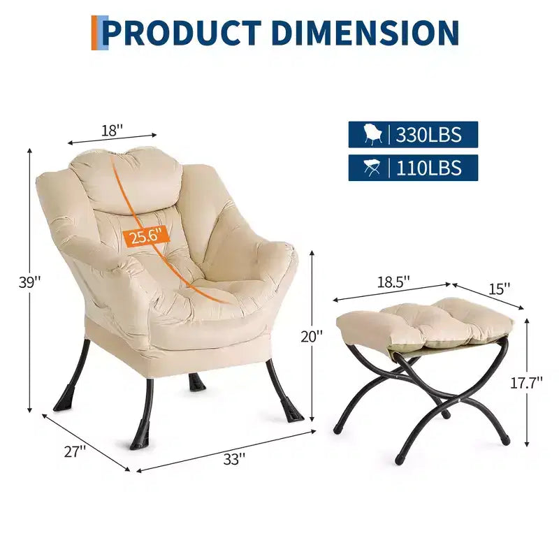 Fauteuil avec Ottomane - Canapé de lecture moderne, Fauteuil de loisirs avec Repose-pieds, Pochette latérale, pour Salon, Chambre, Dortoir et Bureau