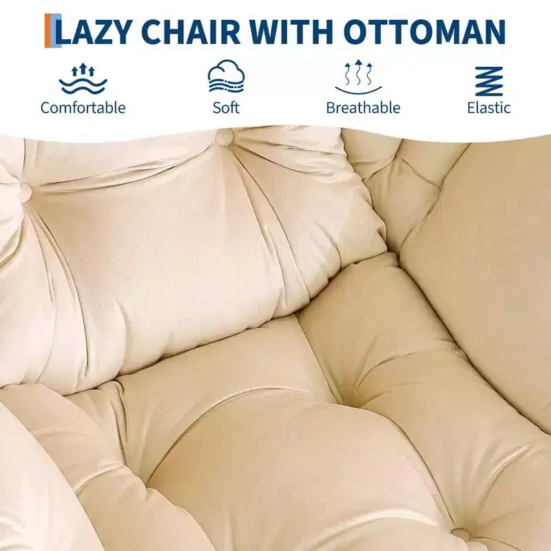 Fauteuil avec Ottomane - Canapé de lecture moderne, Fauteuil de loisirs avec Repose-pieds, Pochette latérale, pour Salon, Chambre, Dortoir et Bureau