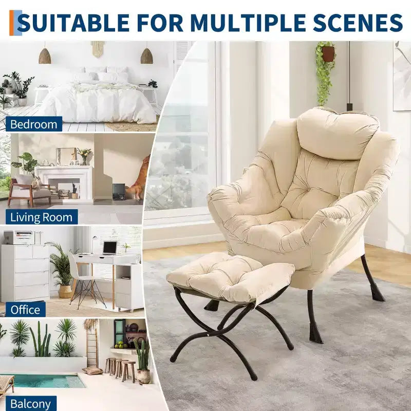 Fauteuil avec Ottomane - Canapé de lecture moderne, Fauteuil de loisirs avec Repose-pieds, Pochette latérale, pour Salon, Chambre, Dortoir et Bureau