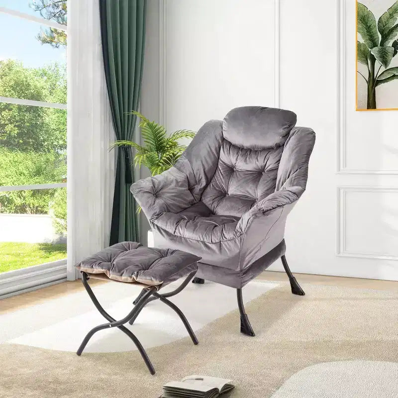 Fauteuil avec Ottomane - Canapé de lecture moderne, Fauteuil de loisirs avec Repose-pieds, Pochette latérale, pour Salon, Chambre, Dortoir et Bureau