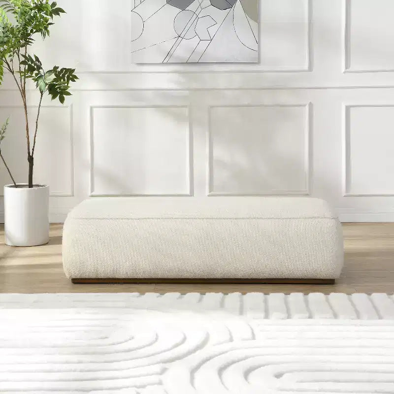 Christopher Knight Home Claire Modern Boucle Rubberwood Upholstered Ottoman