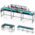 U Shaped Computer Gaming Desk with Power Outlets & LED Lights, Monitor Stand, Large Corner Desk