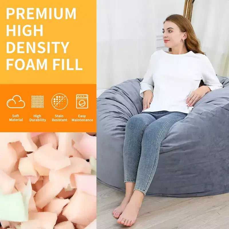 Pouf géant en mousse à mémoire de forme de 120 cm pour adultes, grand canapé avec housse amovible en microfibre moelleuse de 1,2 m