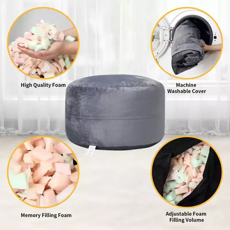 Pouf géant en mousse à mémoire de forme de 120 cm pour adultes, grand canapé avec housse amovible en microfibre moelleuse de 1,2 m