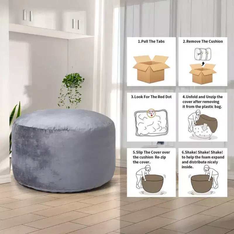 Pouf géant en mousse à mémoire de forme de 120 cm pour adultes, grand canapé avec housse amovible en microfibre moelleuse de 1,2 m