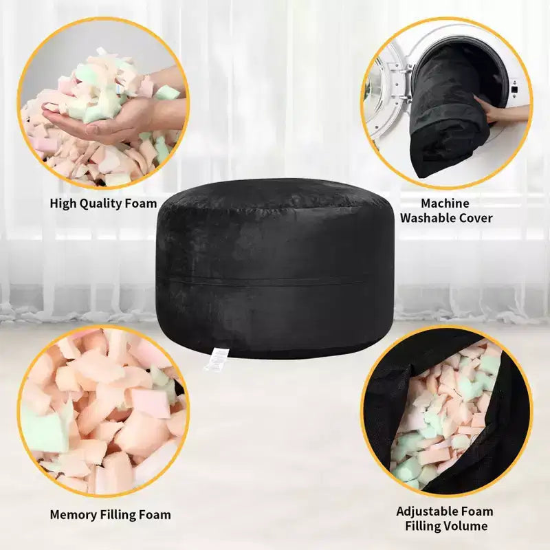 Pouf géant en mousse à mémoire de forme de 120 cm pour adultes, grand canapé avec housse amovible en microfibre moelleuse de 1,2 m