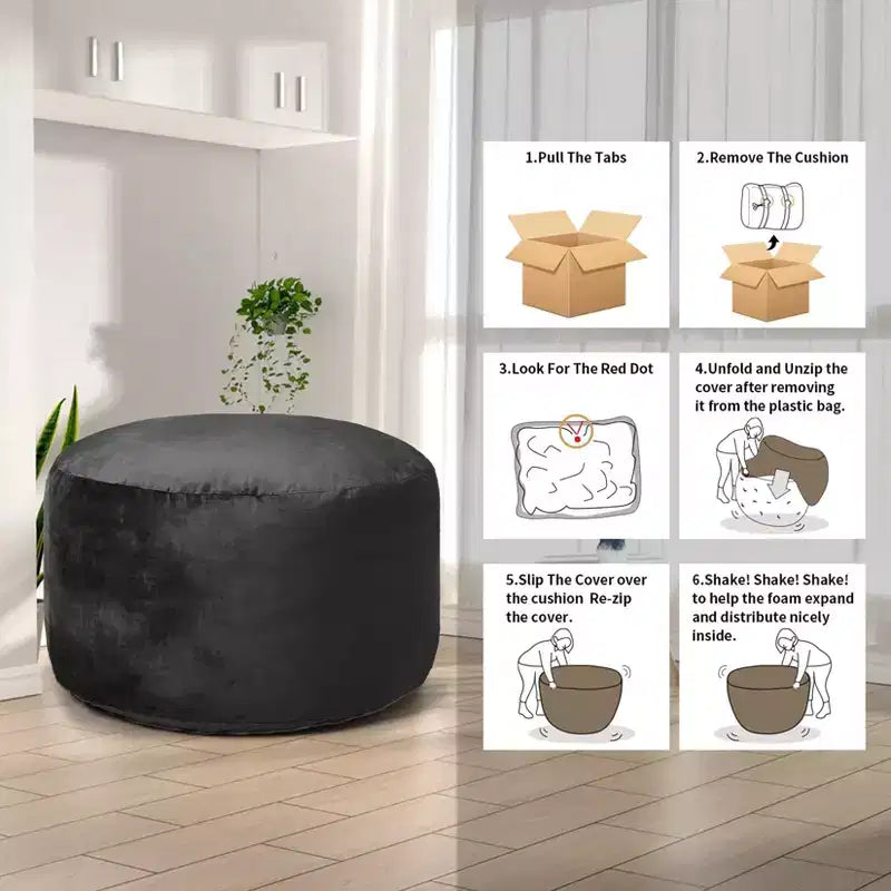 Pouf géant en mousse à mémoire de forme de 120 cm pour adultes, grand canapé avec housse amovible en microfibre moelleuse de 1,2 m