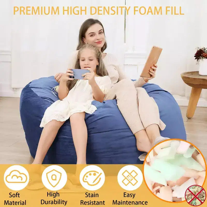 Pouf géant en mousse à mémoire de forme de 120 cm pour adultes, grand canapé avec housse amovible en microfibre moelleuse de 1,2 m